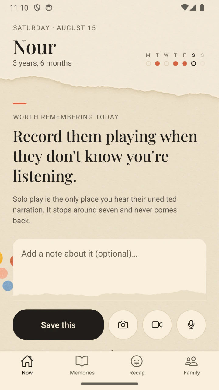 The Little Now daily prompt screen